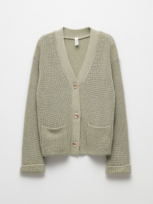 Вязаный кардиган для девочек (зеленый, 140) Sela  фото, kupilegko.ru